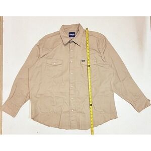 Wrangler Shirt Men's XXL Beige Long‎ Sleeve Twill Button Up Pearl Snap Vtg Heavy